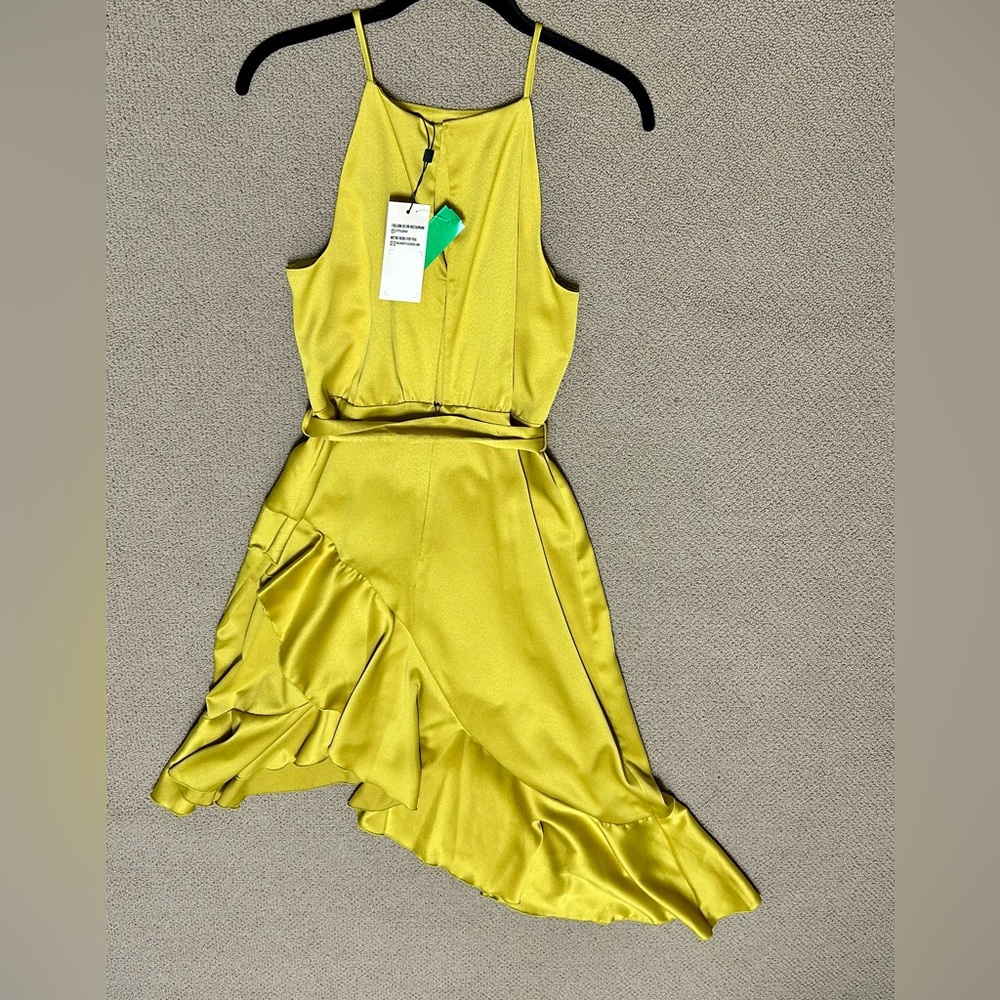 Stylecheat Chartreuse Asymmetrical Ruffled Halter Dress - Picture 2 of 10